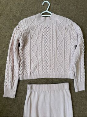 SHEIN Frenchy Cable Knit Drop Shoulder Sweater & Skirt Set